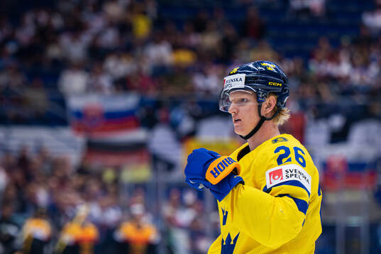 Rasmus Dahlin of Sweden celebrates the 0-4 goal