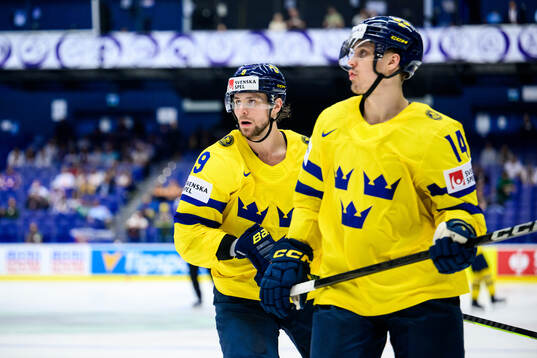 Adrian Kempe and Joel Eriksson Ek of Sweden