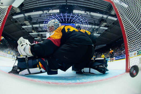 Goaltender Mathias Niederberger of Germany lets in the 0-5