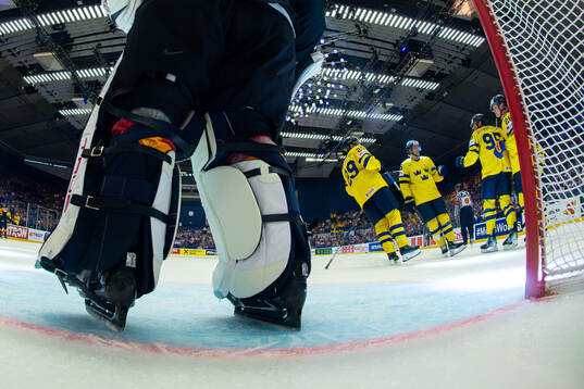 André Burakovsky, Rasmus Dahlin and Jonas Brodin of Sweden
