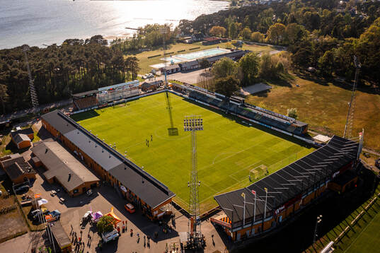 Drönarvy över Strandvallen