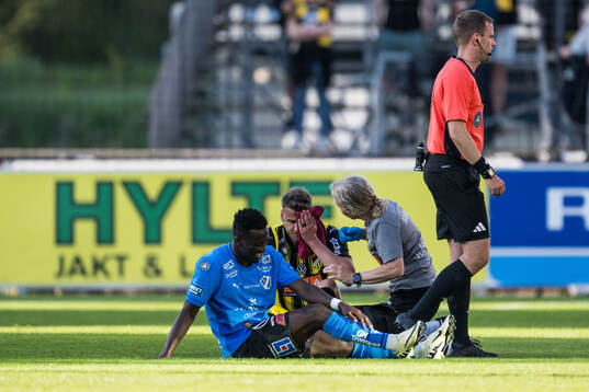 Halmstads Naeem Mohammed och Häckens Johan Hammar har ont