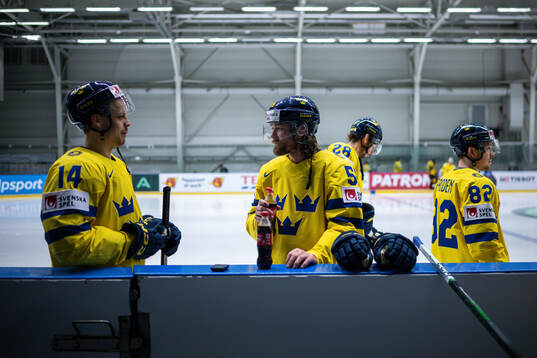 Joel Eriksson Ek and Linus Johansson of Sweden at a team