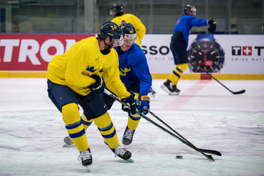 Rasmus Dahlin of Sweden at a practice session