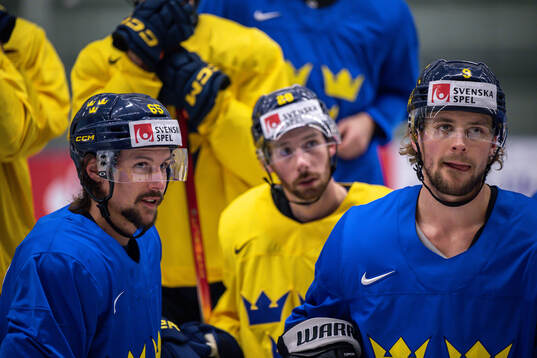 Erik Karlsson and Adrian Kempe of Sweden at a practice