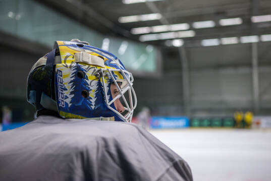 Goaltender Jesper Wallstedt of Sweden at a practice session