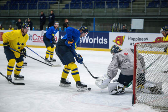 Rasmus Dahlin of Sweden at a practice session
