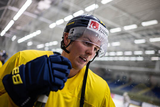 Isac Lundeström of Sweden speaks with media