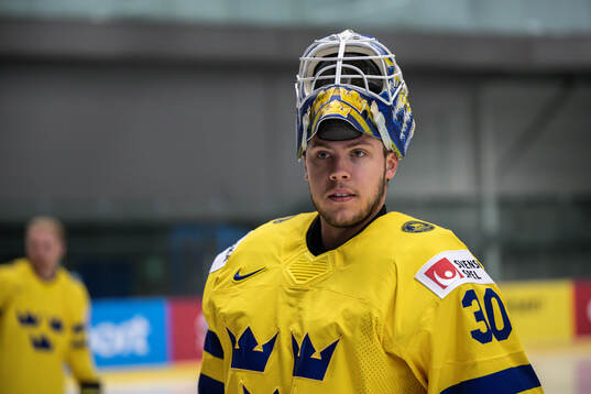 Goaltender Jesper Wallstedt of Sweden at a team photo