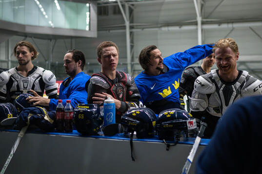 Lucas Raymond, Erik Karlsson and Carl Grundström of Sweden