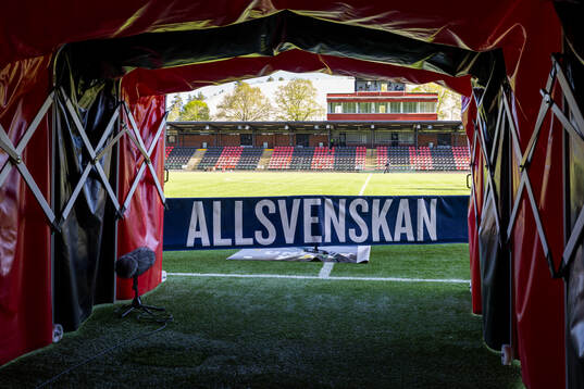 Vy på Allsvenskan skylt innan fotbollsmatchen i
