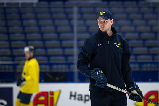 Goaltender coach Anthon Hansson of Sweden at a practice