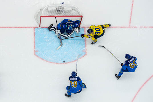 Goaltender Nikita Boyarkin of Kazakhstan and Marcus