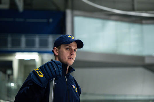 Goaltender coach Anthon Hansson of Sweden at a practice