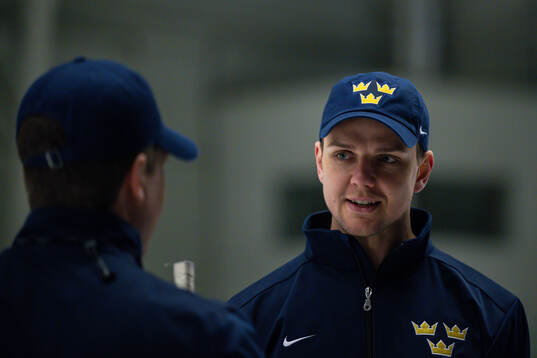 Goaltender coach Anthon Hansson of Sweden at a practice