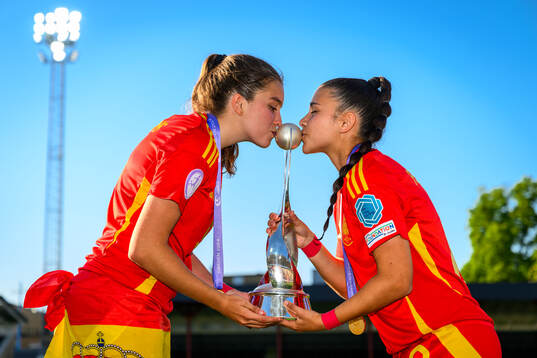 Amaya and Folgado of Spain celebrate