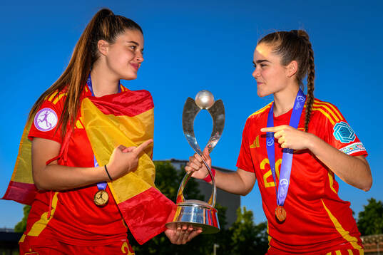 Nerea Carmona and Natalia Escot of Spain celebrate