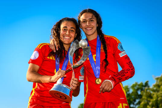 Celia Segura and Silvia Fernandez of Spain celebrate