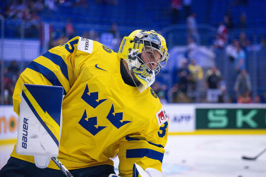 Goaltender Filip Gustavsson of Sweden