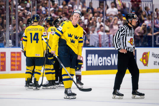 Rasmus Dahlin of Sweden looks dejected