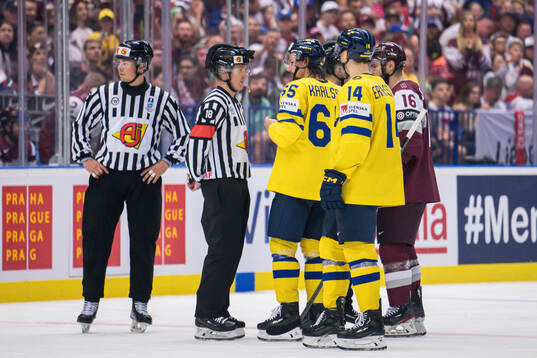 Erik Karlsson and Joel Eriksson Ek of Sweden in a