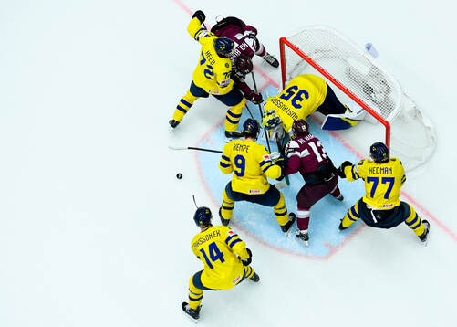 goaltender Filip Gustavsson, Tim Heed, Adrian Kempe, Victor