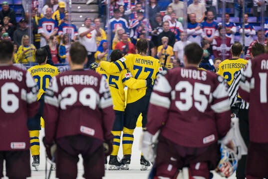 Erik Karlsson and Victor Hedman of Sweden