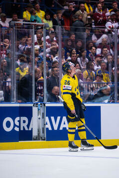 Rasmus Dahlin of Sweden looks dejected