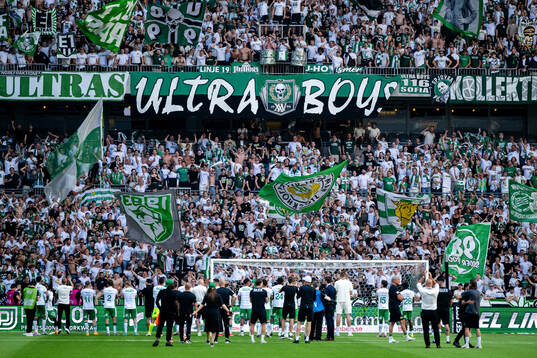 Hammarbys spelare och supportrar jublar