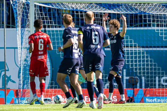Oskar Sivertsen of Kristiansund celebrates