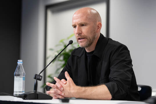 Malmö FFs tränare Henrik Rydström på presskonferensen