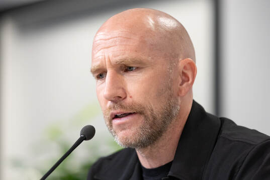 Malmö FFs tränare Henrik Rydström på presskonferensen