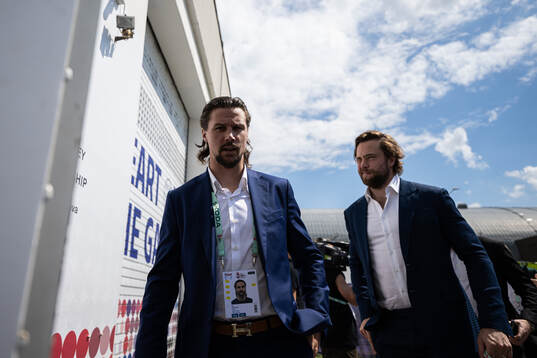 Erik Karlsson and Victor Hedman of Sweden