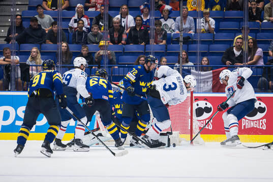 Charles Bertrand of France scores the 1-1 goal