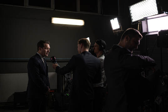 Head coach Sam Hallam of Sweden is interviewed by Swedish