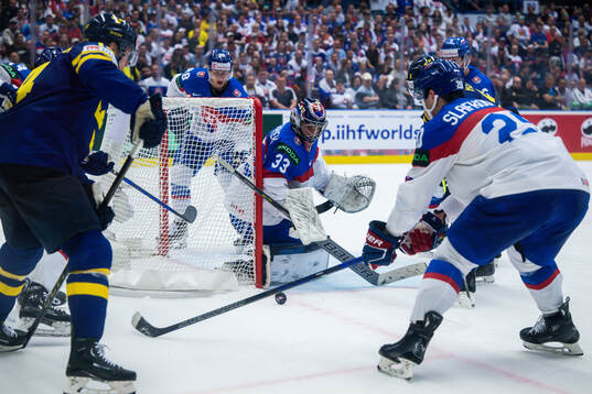 Goaltender Stanislav Skorvanek of Slovakia