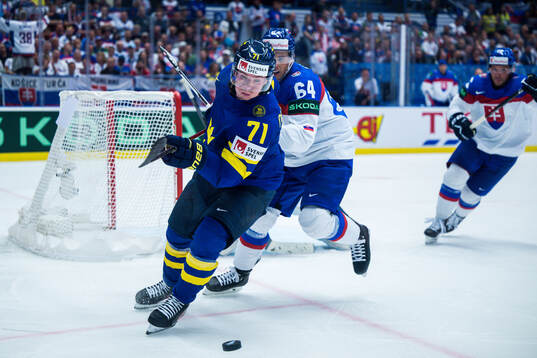 Victor Olofsson of Sweden and Patrik Koch of Slovakia