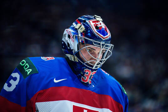 Goaltender Stanislav Skorvanek of Slovakia