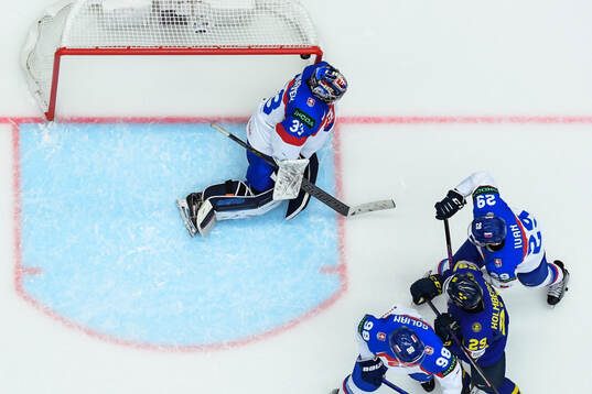 Erik Karlsson of Sweden (not pictured) scores the 2-0 goal