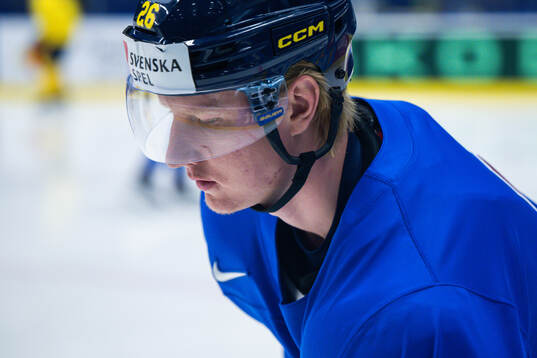 Rasmus Dahlin of Sweden at a practice session