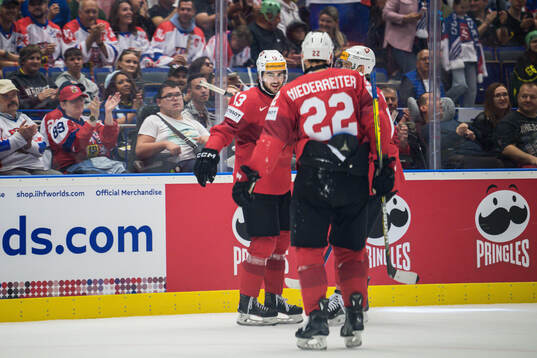 Nico Hischier of Switzerland celebrates