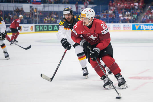 Lukas Kalble of Germany and Kevin Fiala of Switzerland