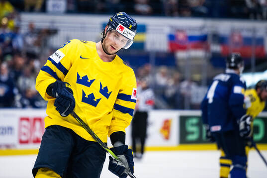 Adrian Kempe of Sweden looks dejected