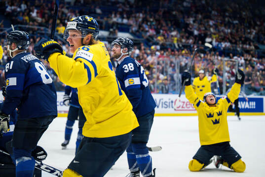 Rasmus Dahlin of Sweden celebrates