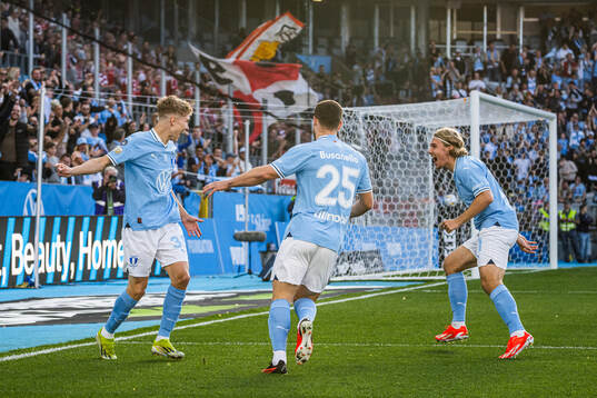 Malmö FFs Hugo Bolin, Gabriel Busanello och Sebastian