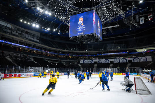 Players of Sweden at a practice session in O2 Arena