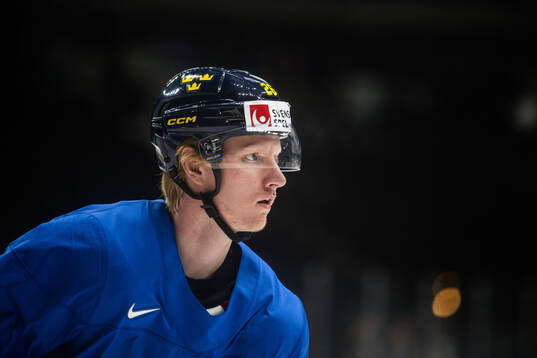 Rasmus Dahlin of Sweden at a practice session
