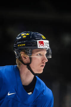 Rasmus Dahlin of Sweden at a practice session