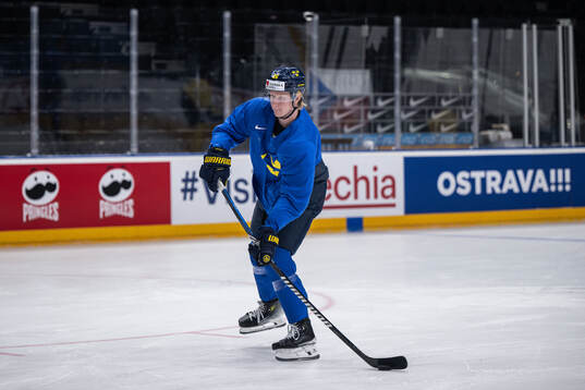 Rasmus Dahlin of Sweden at a practice session