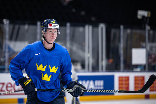 Rasmus Dahlin of Sweden at a practice session